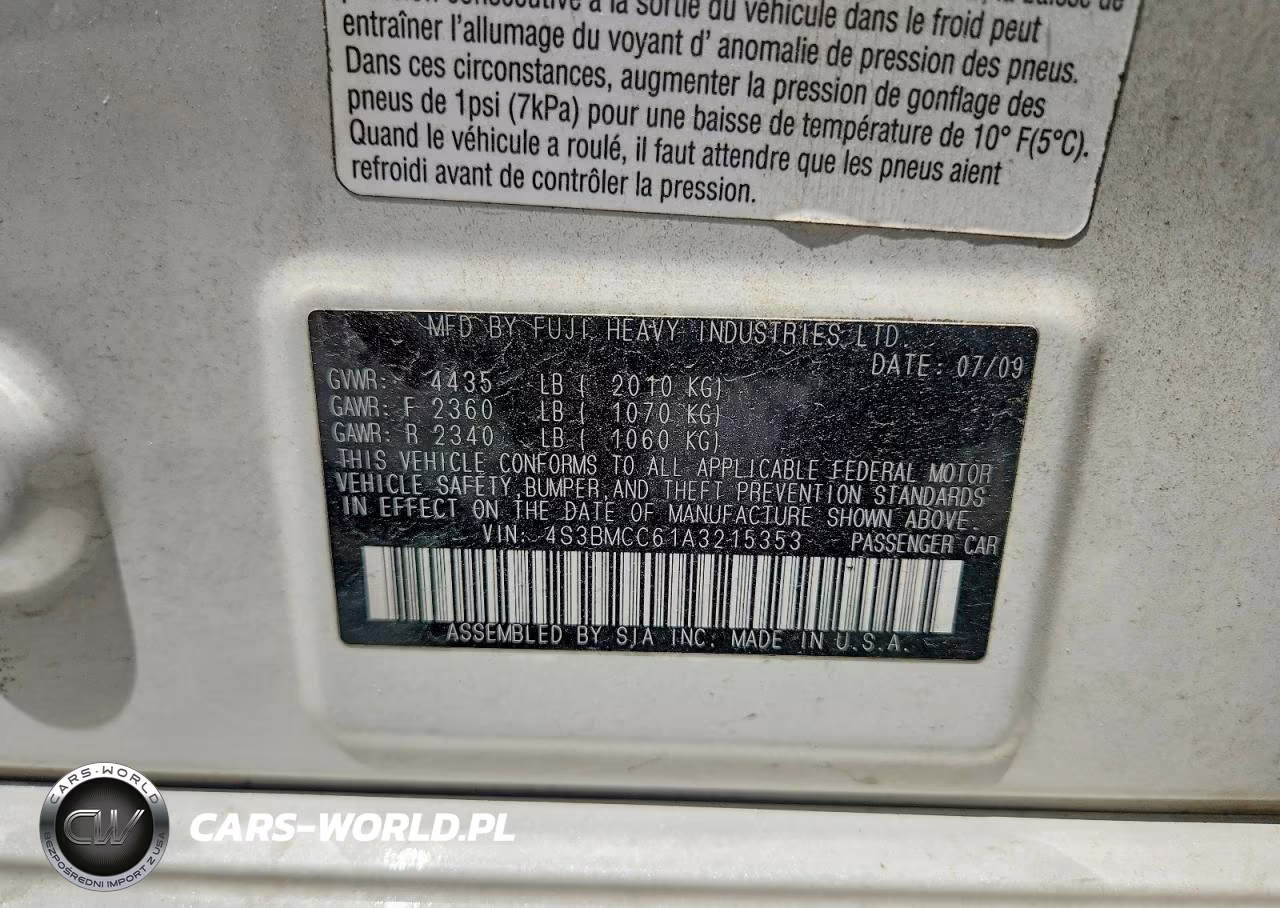 2010 Subaru Legacy 2.5I Premium VIN:4S3BMCC61A3215353 - 12