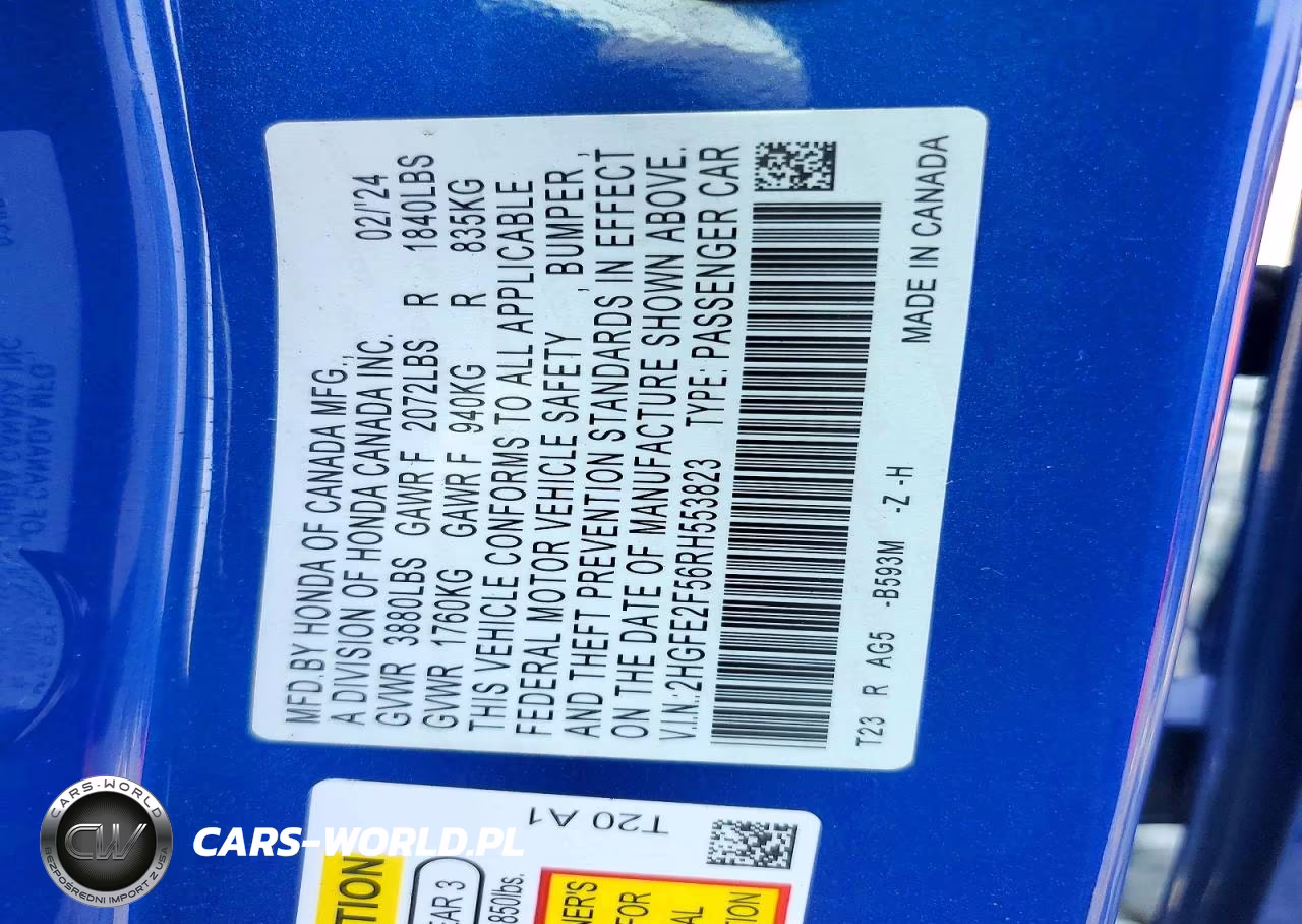 2024 Honda Civic Sport VIN:2HGFE2F56RH553823 - 12