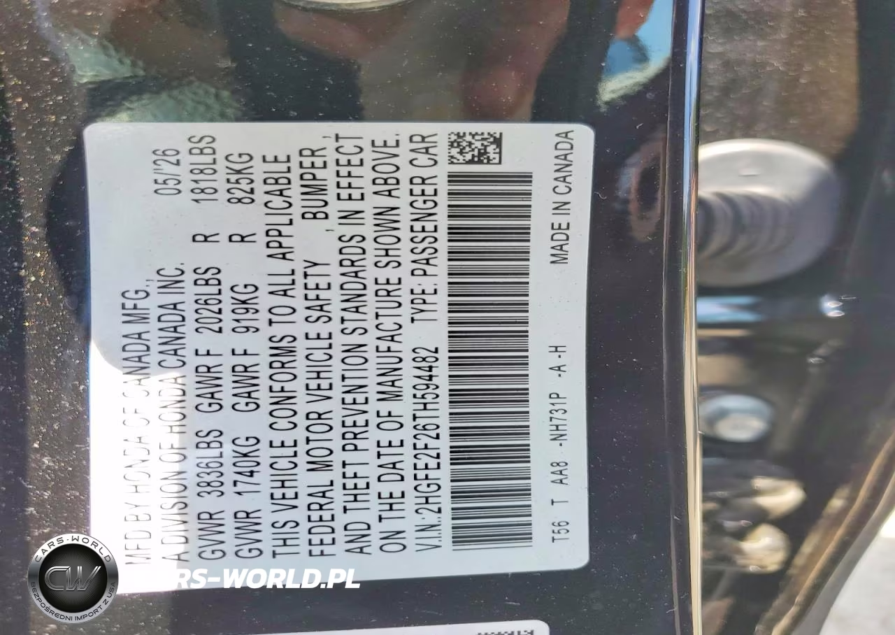 2026 Honda Civic Lx VIN:2HGFE2F26TH594482 - 13