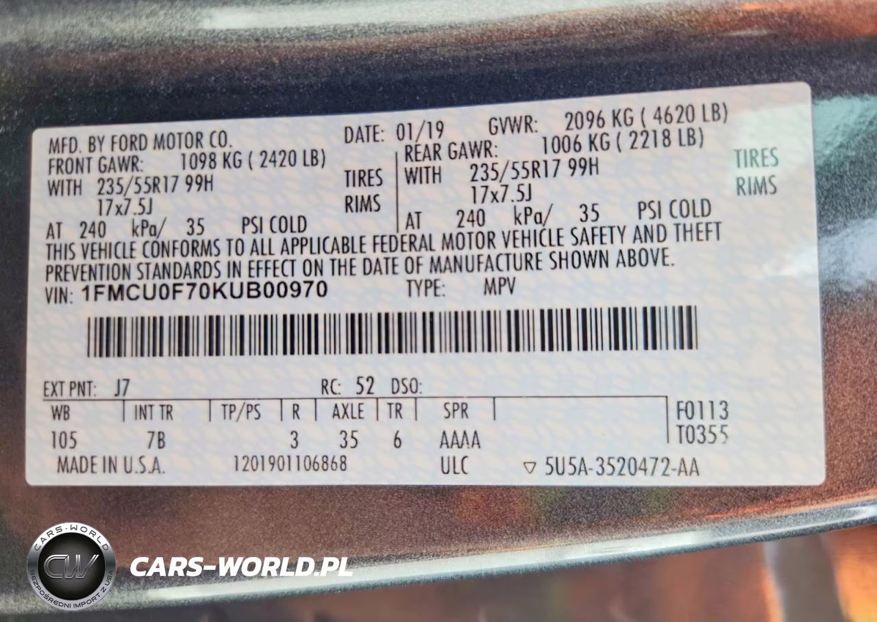 2019 Ford Escape S VIN:1FMCU0F70KUB00970 - 13