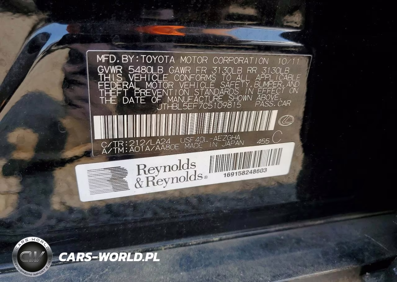 2012 Lexus Ls 460 VIN:JTHBL5EF7C5109815 - 12