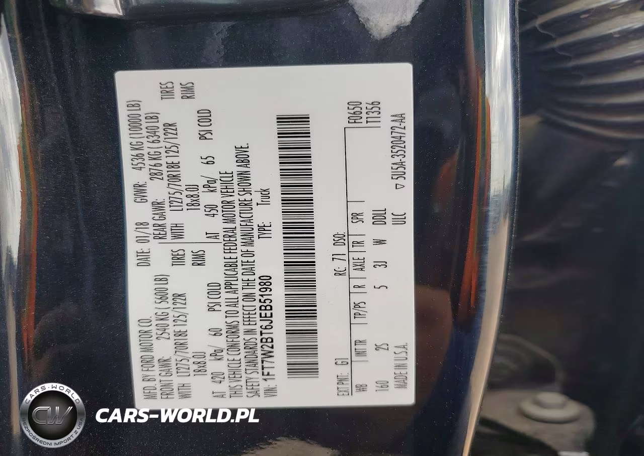 2018 Ford F250 Super Duty VIN:1FT7W2BT6JEB51980 - 12