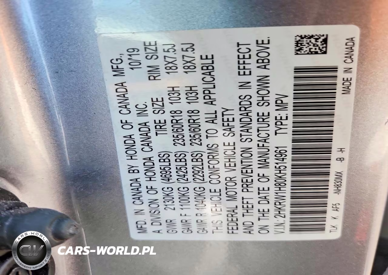 2019 Honda Cr-V Exl VIN:2HKRW1H80KH514961 - 12