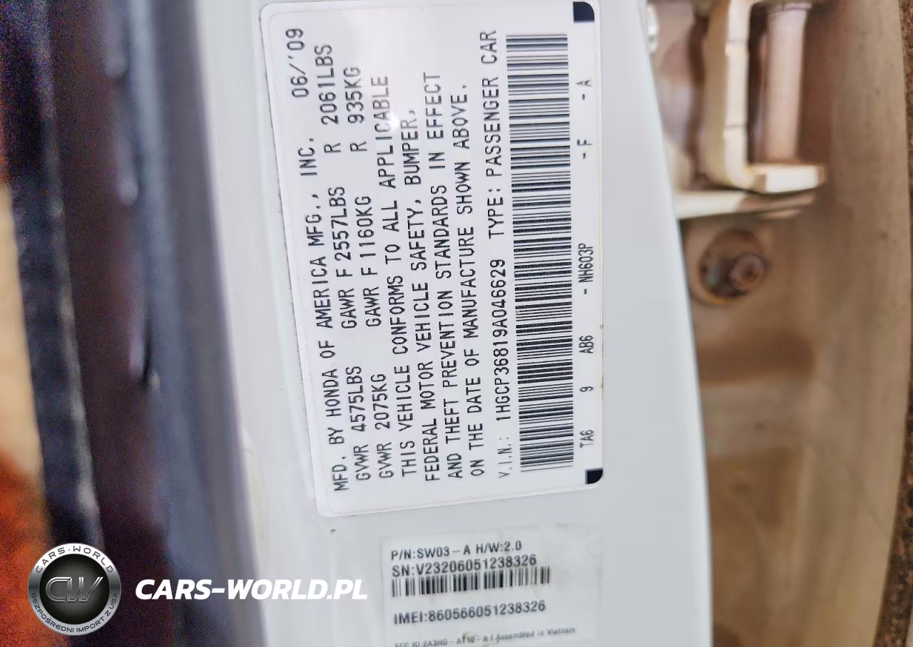2009 Honda Accord Exl VIN:1HGCP36819A046629 - 12