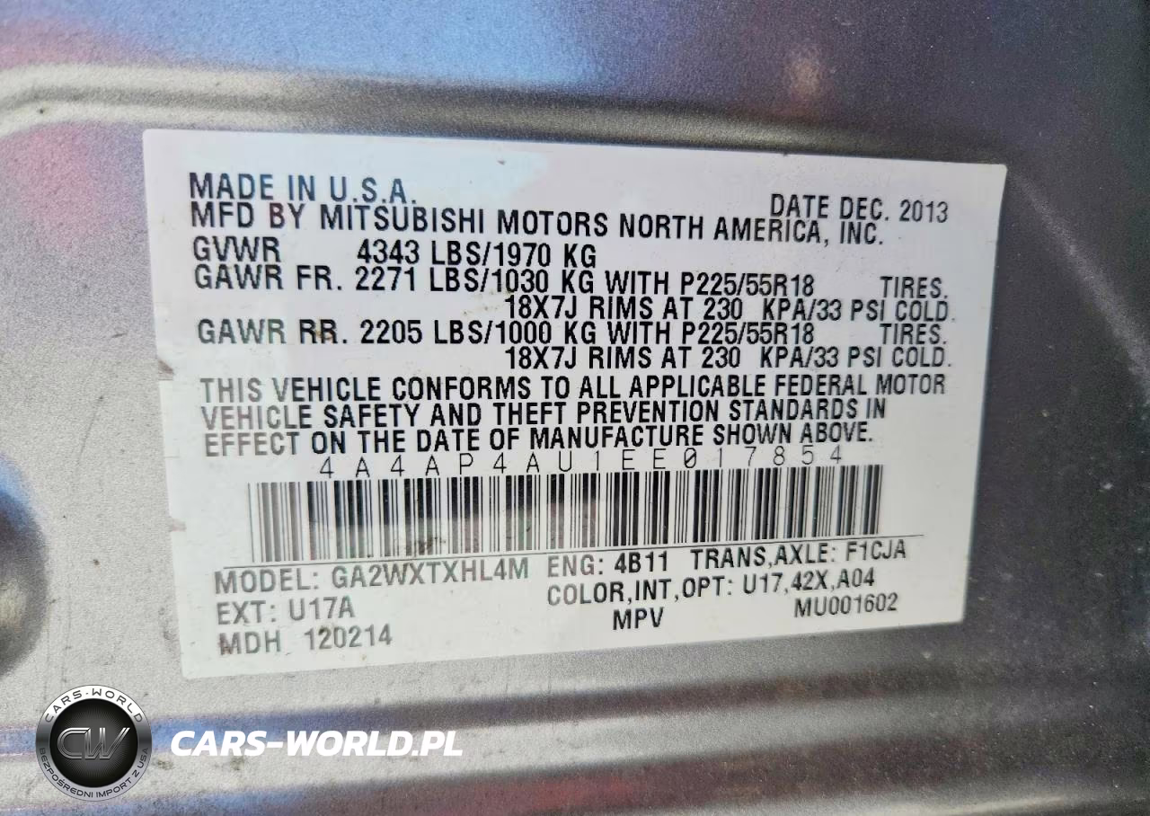 2014 Mitsubishi Outlander Sport Se VIN:4A4AP4AU1EE017854 - 13