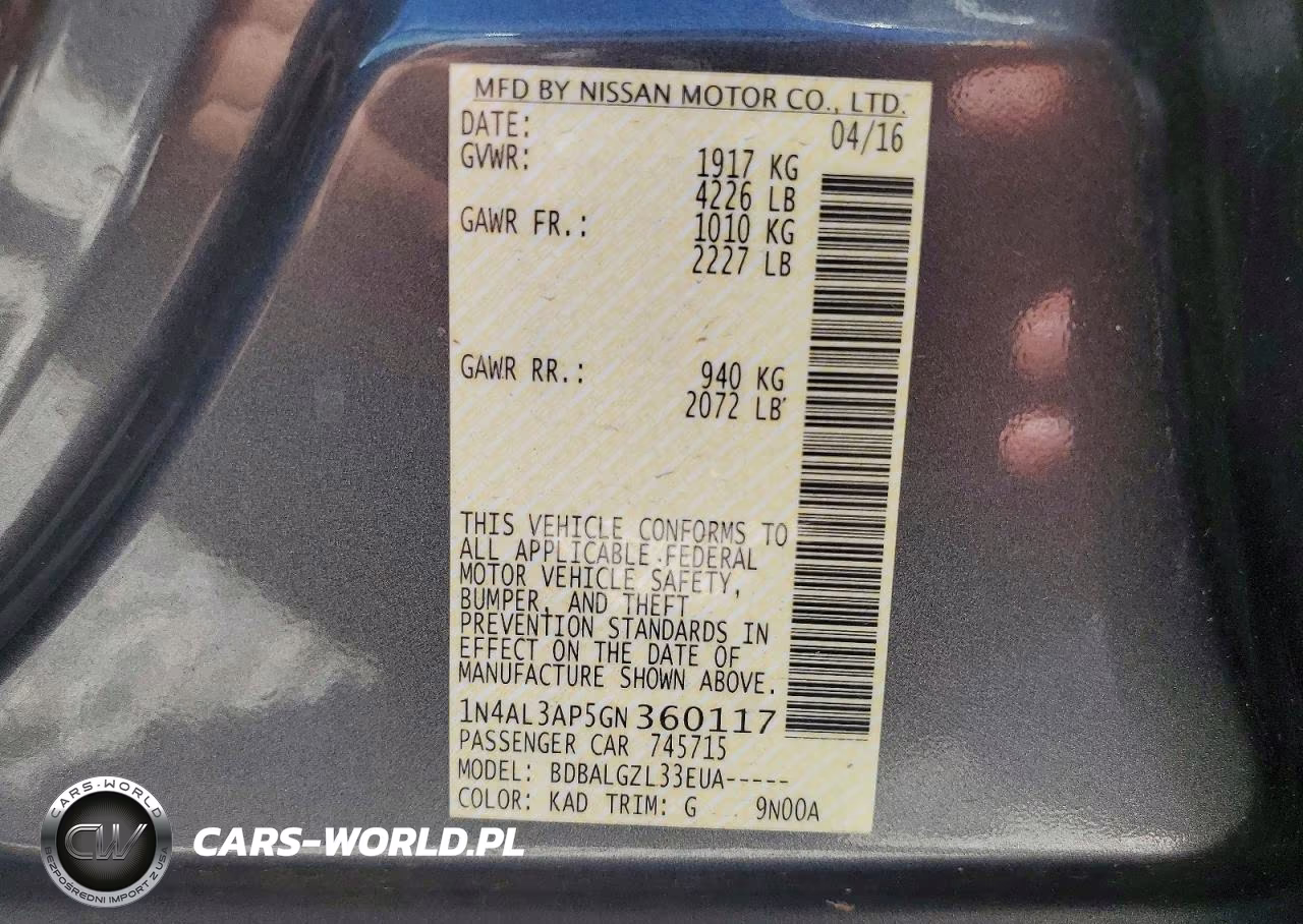 2016 Nissan Altima 2.5 S VIN:1N4AL3AP5GN360117 - 12