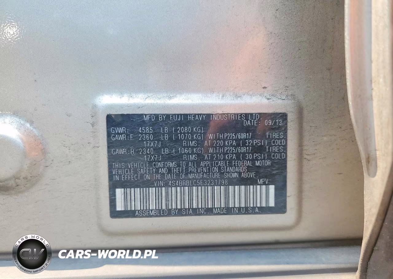 2014 Subaru Outback 2.5I Limited VIN:4S4BRBLC5E3231798 - 12