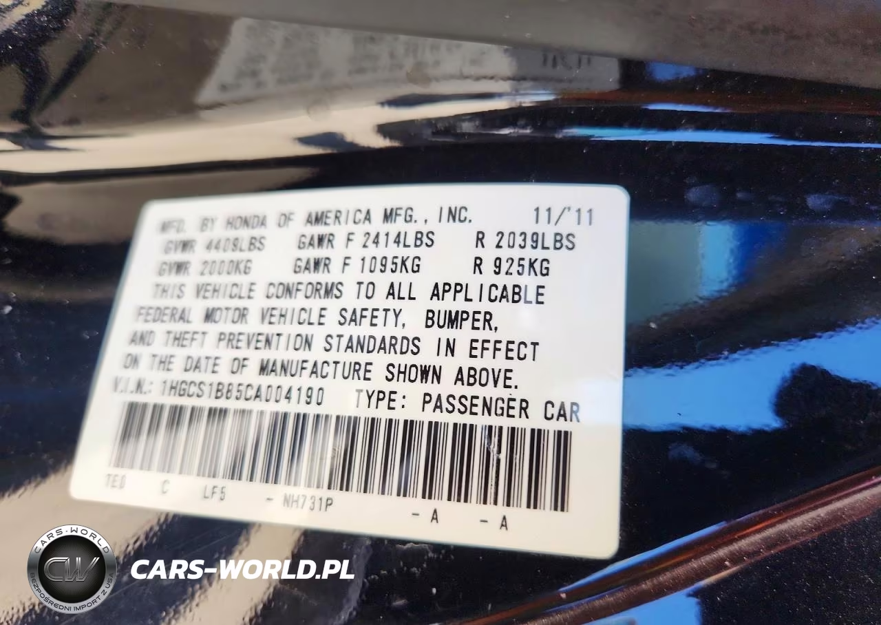 2012 Honda Accord Exl VIN:1HGCS1B85CA004190 - 12