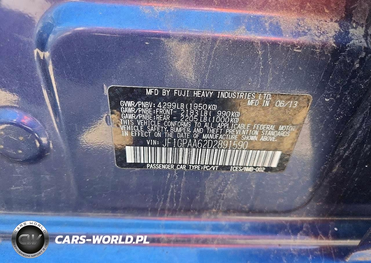 2013 Subaru Impreza VIN:JF1GPAA62D2891590 - 12