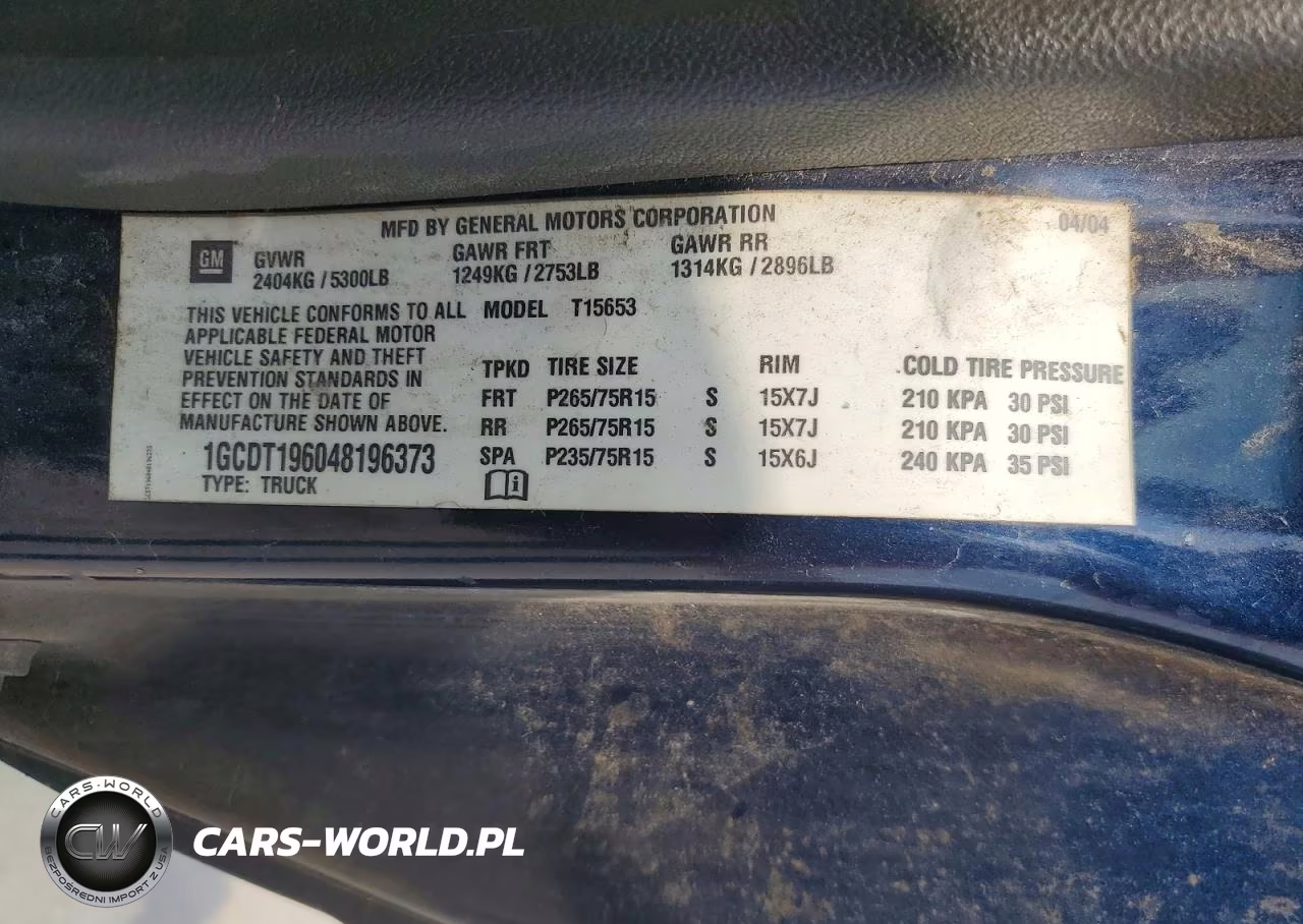 2004 Chevrolet Colorado VIN:1GCDT196048196373 - 12