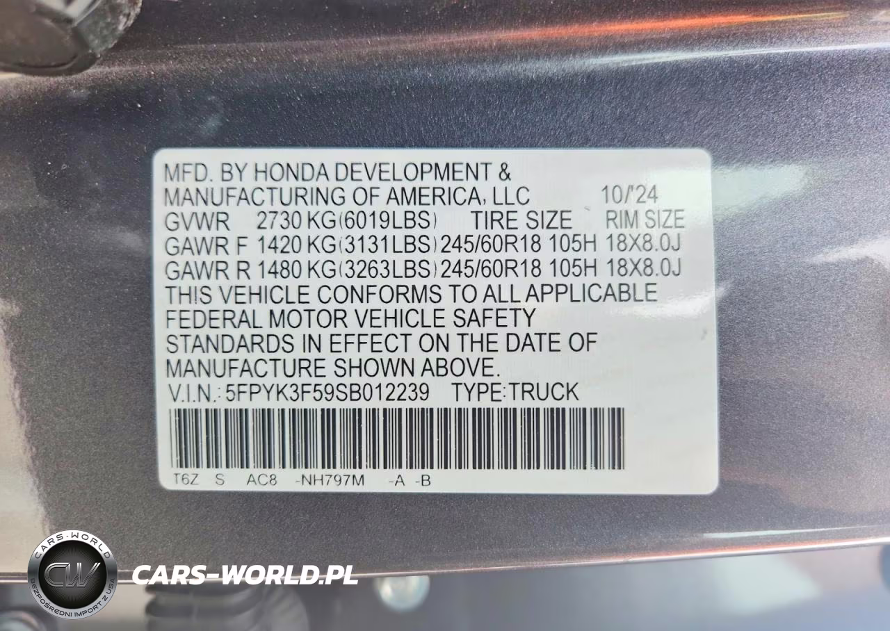 2025 Honda Ridgeline Rtl VIN:5FPYK3F59SB012239 - 12