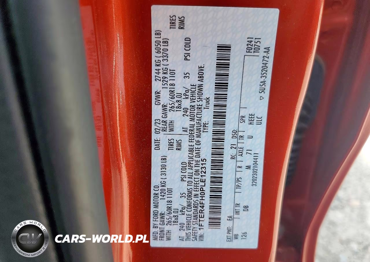 2023 Ford Ranger Xl VIN:1FTER4FH0PLE12315 - 12