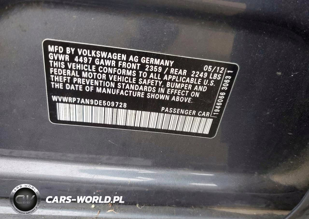 2013 Volkswagen Cc Luxury VIN:WVWRP7AN9DE509728 - 12