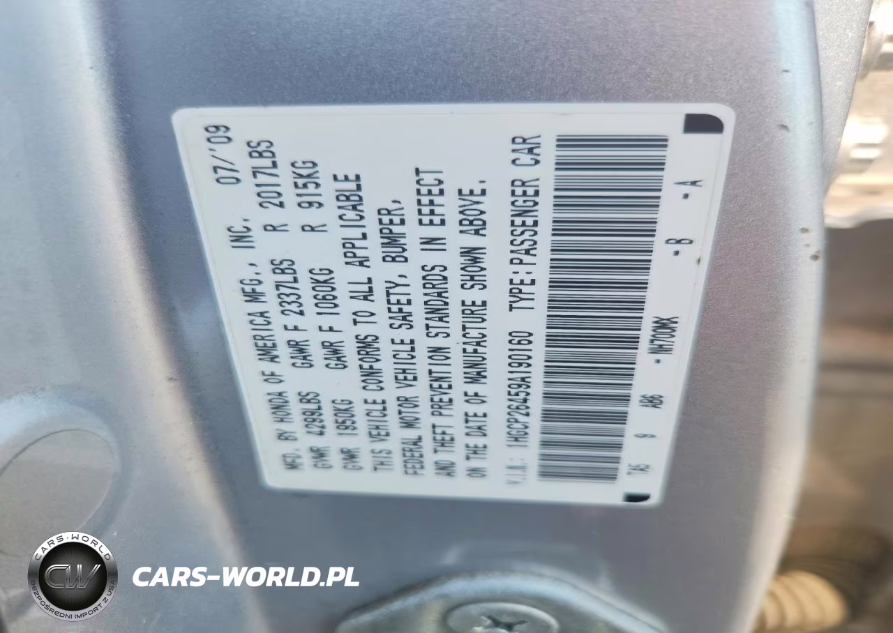 2009 Honda Accord Lxp VIN:1HGCP26459A190160 - 12