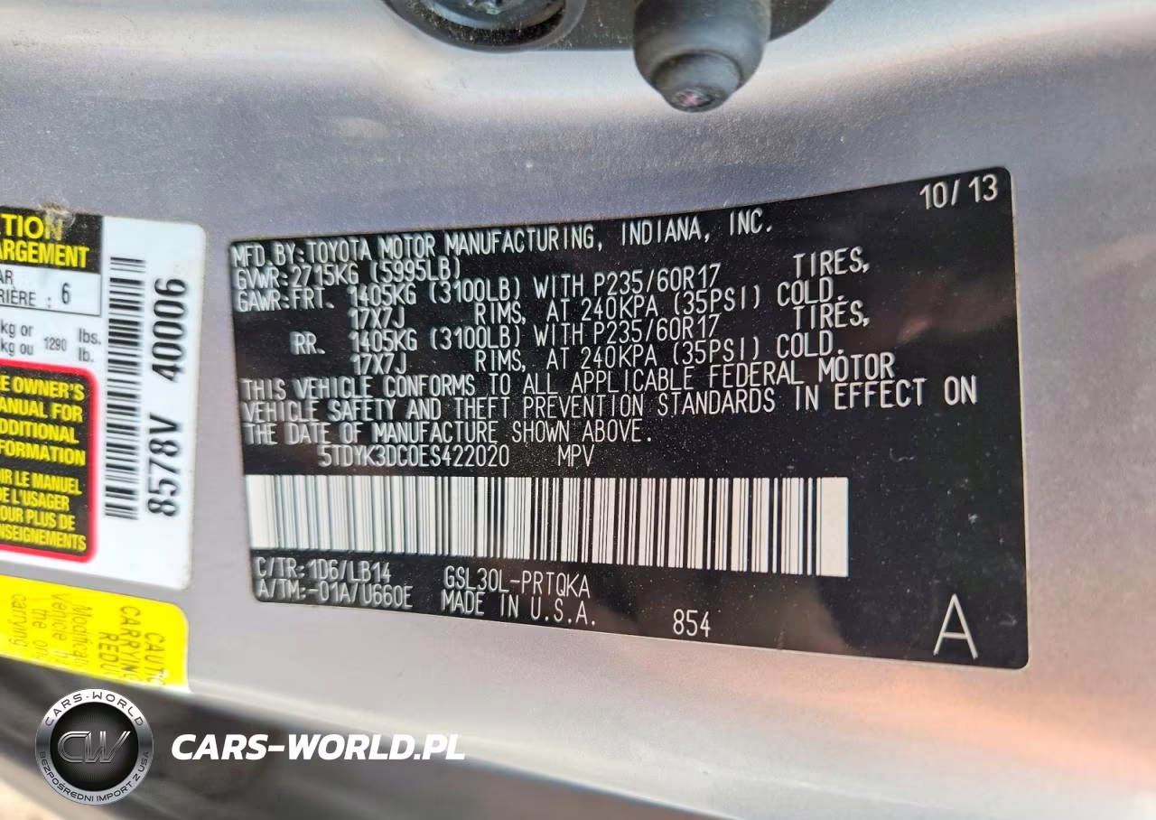 2014 Toyota Sienna Xle 8-Passenger VIN:5TDYK3DC0ES422020 - 13