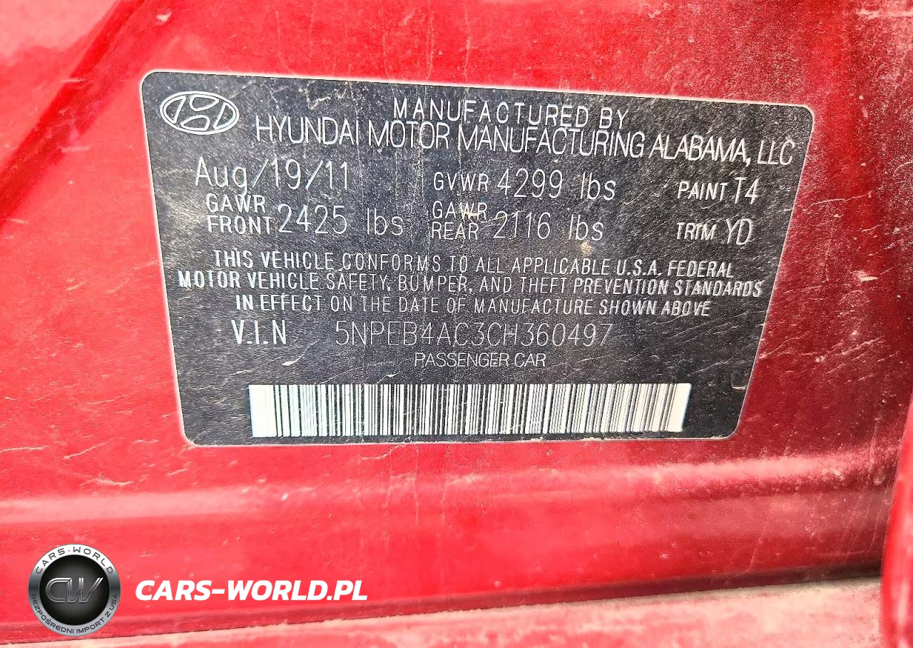 2012 Hyundai Sonata Gls VIN:5NPEB4AC3CH360497 - 12