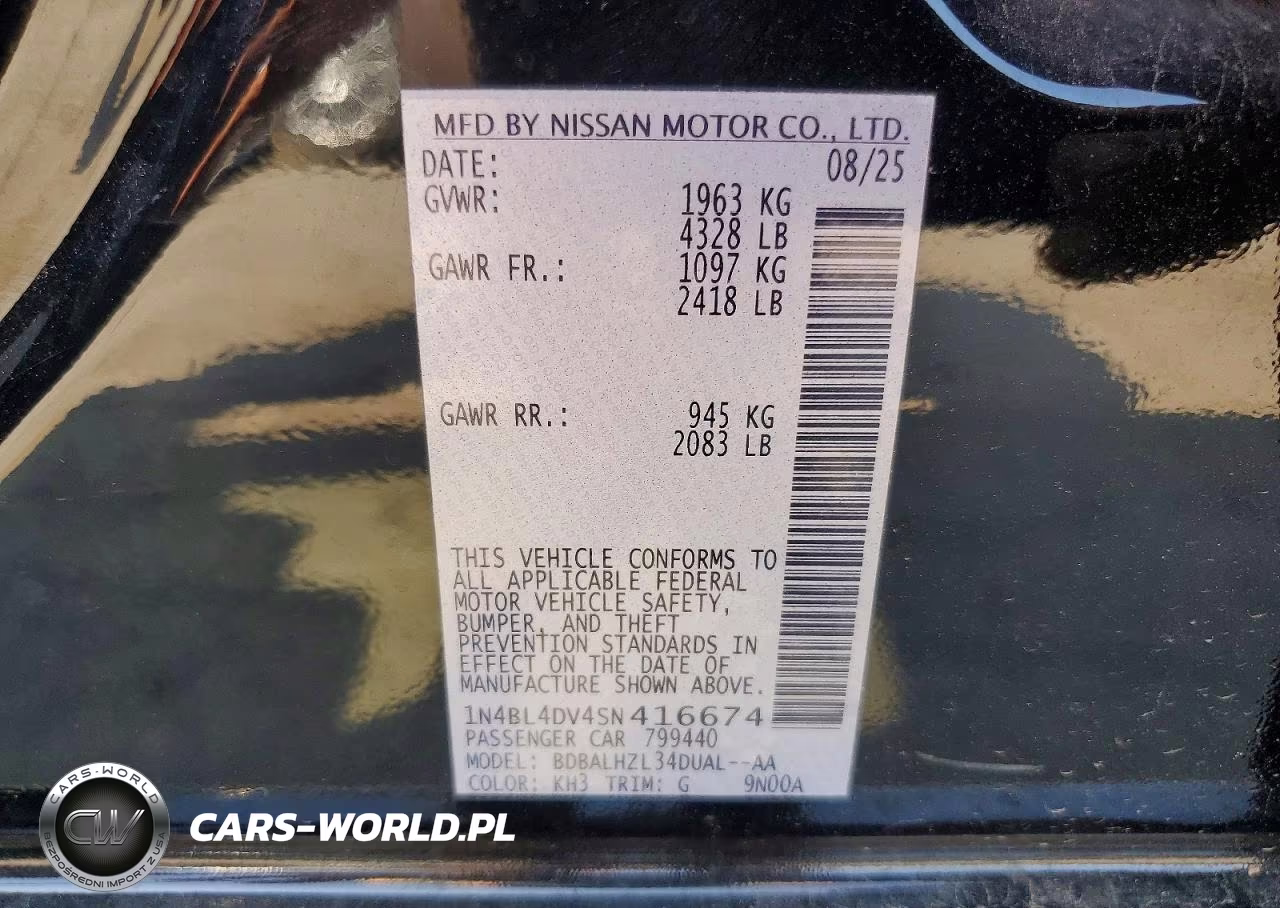 2025 Nissan Altima Sv VIN:1N4BL4DV4SN416674 - 13