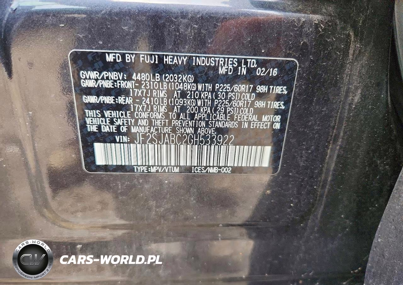 2016 Subaru Forester 2.5I VIN:JF2SJABC2GH533922 - 13