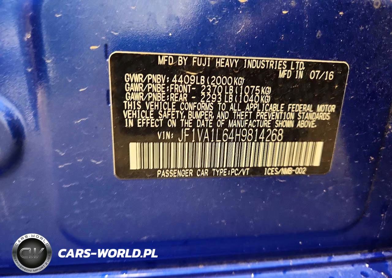 2017 Subaru Wrx Limited VIN:JF1VA1L64H9814268 - 12