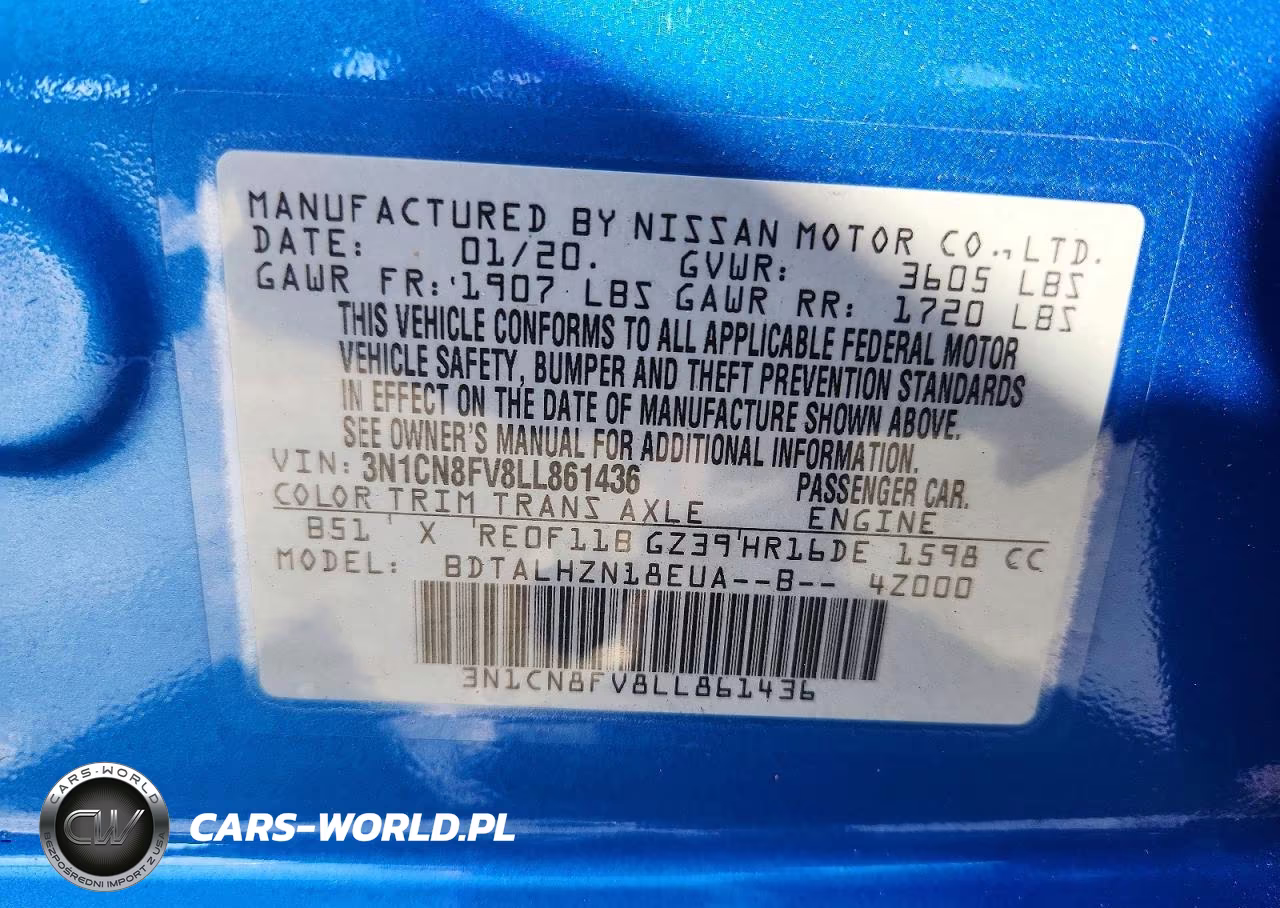 2020 Nissan Versa Sr VIN:3N1CN8FV8LL861436 - 12