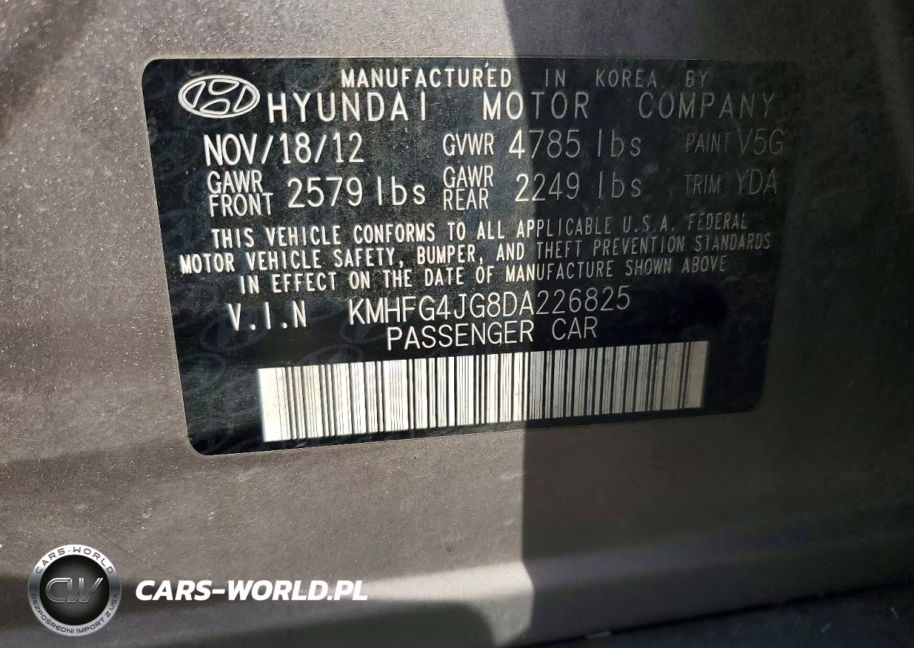 2013 Hyundai Azera Base VIN:KMHFG4JG8DA226825 - 13