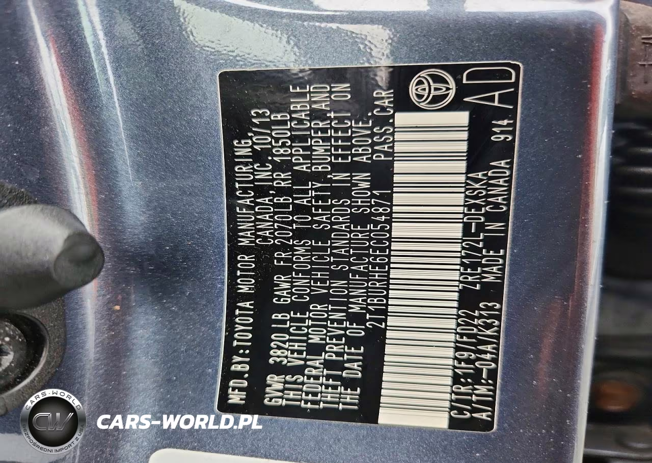 2014 Toyota Corolla S Plus VIN:2T1BURHE6EC054871 - 12