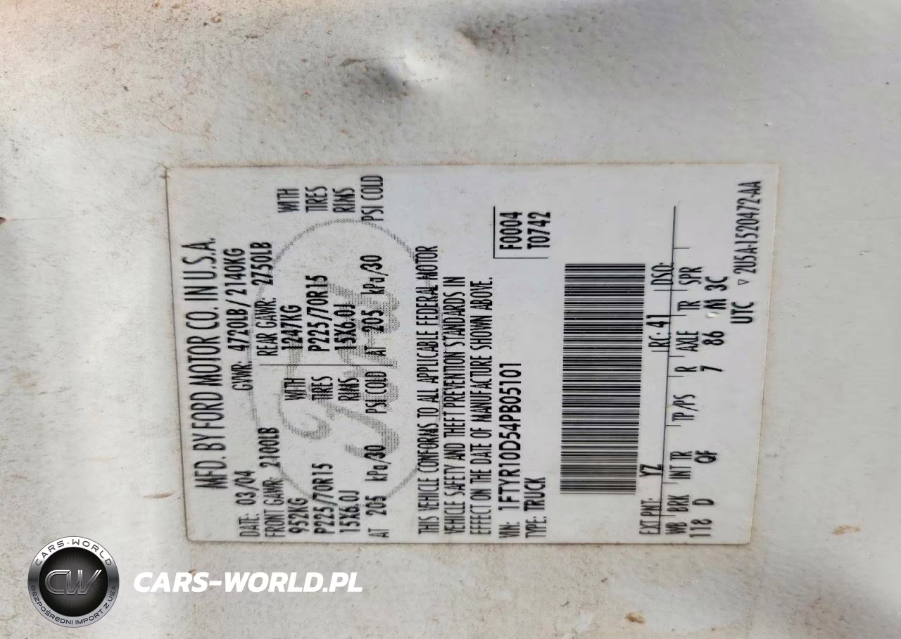 2004 Ford Ranger VIN:1FTYR10D54PB05101 - 12