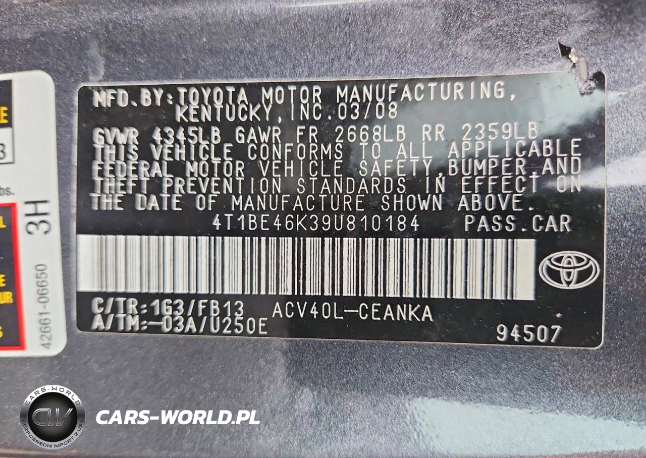 2009 Toyota Camry Le VIN:4T1BE46K39U810184 - 12
