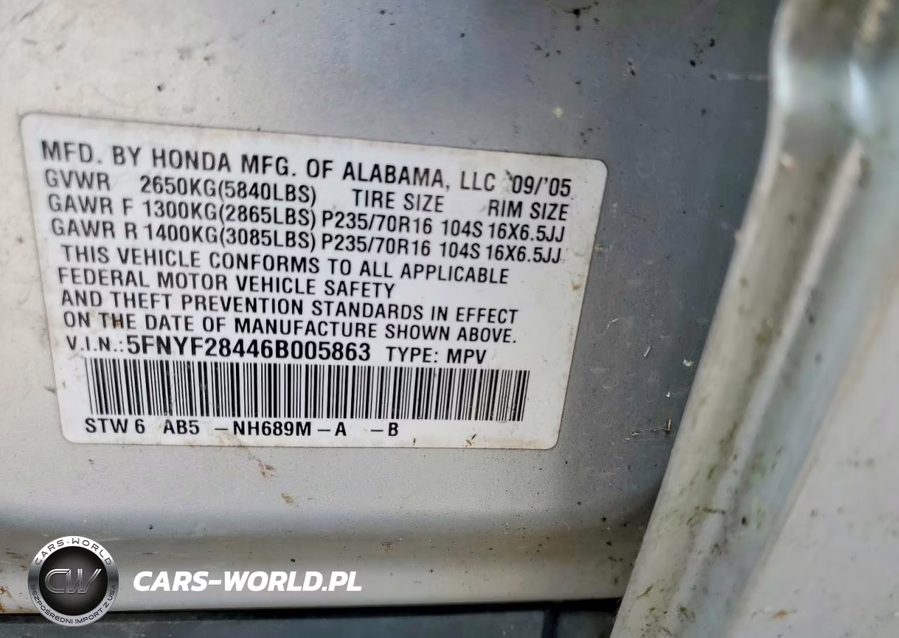 2006 Honda Pilot Ex VIN:5FNYF28446B005863 - 13