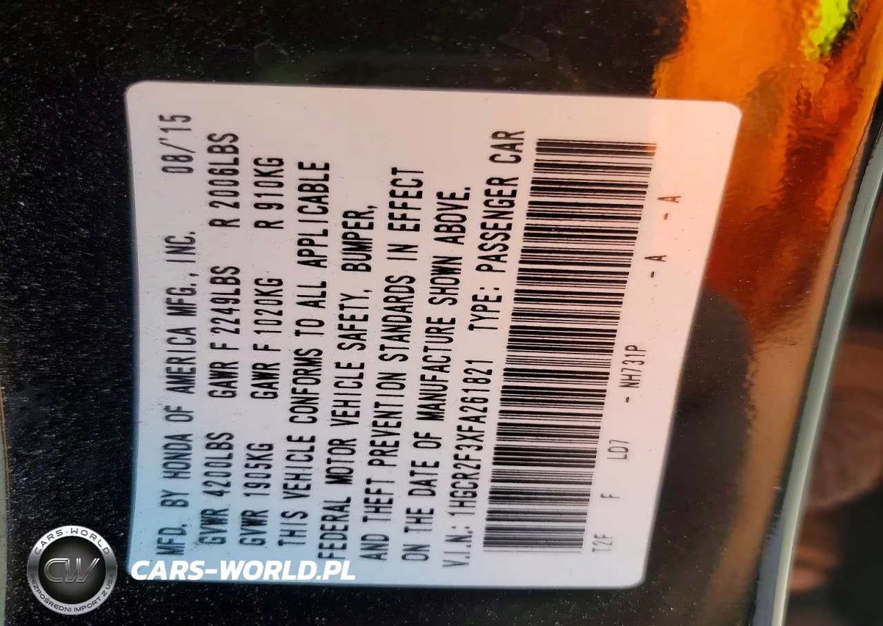 2015 Honda Accord Lx VIN:1HGCR2F3XFA261821 - 12