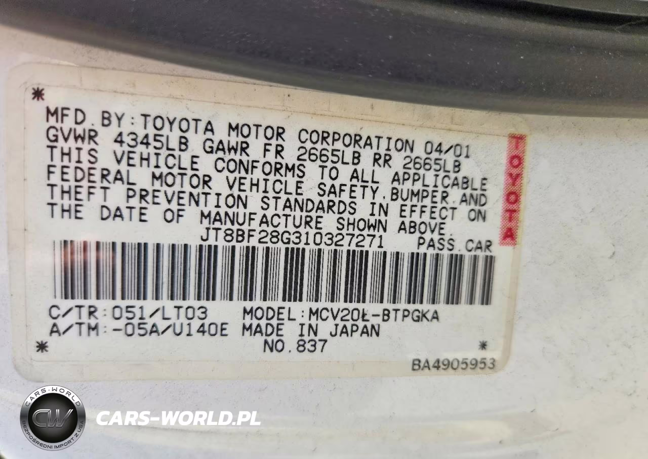 2001 Lexus Es 300 VIN:JT8BF28G310327271 - 12