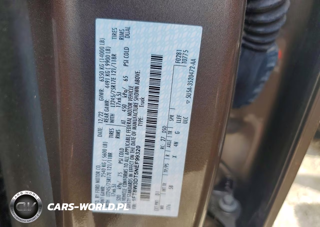 2022 Ford F350 Super Duty VIN:1FT8W3DT5NEF99320 - 13