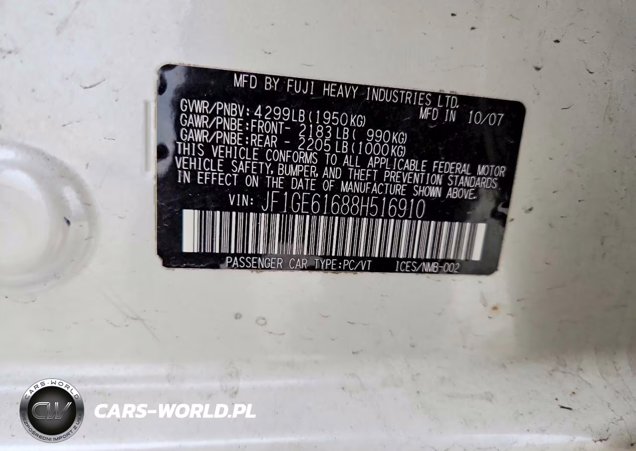 2008 Subaru Impreza 2.5I VIN:JF1GE61688H516910 - 13