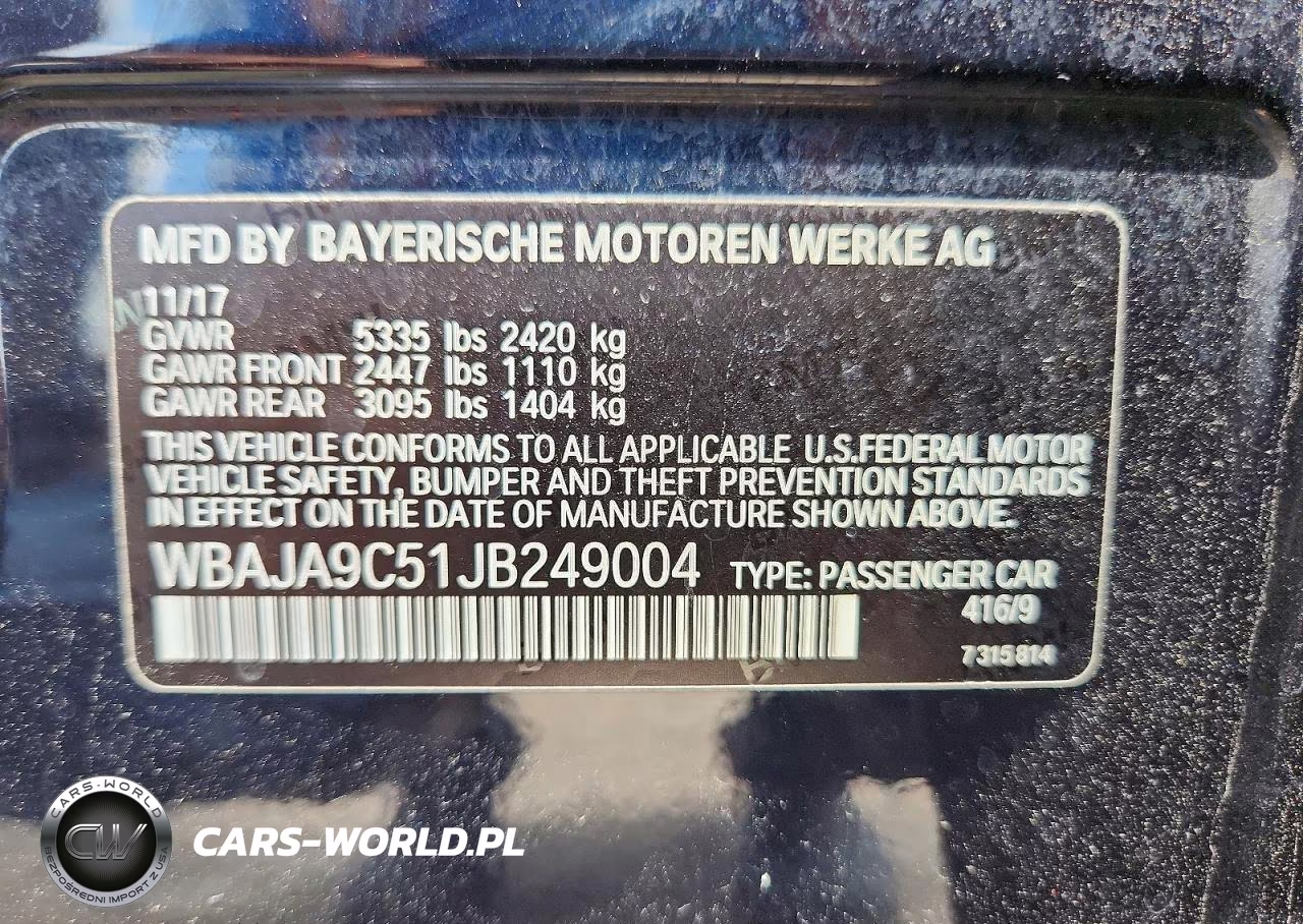 2018 BMW 530E VIN:WBAJA9C51JB249004 - 12