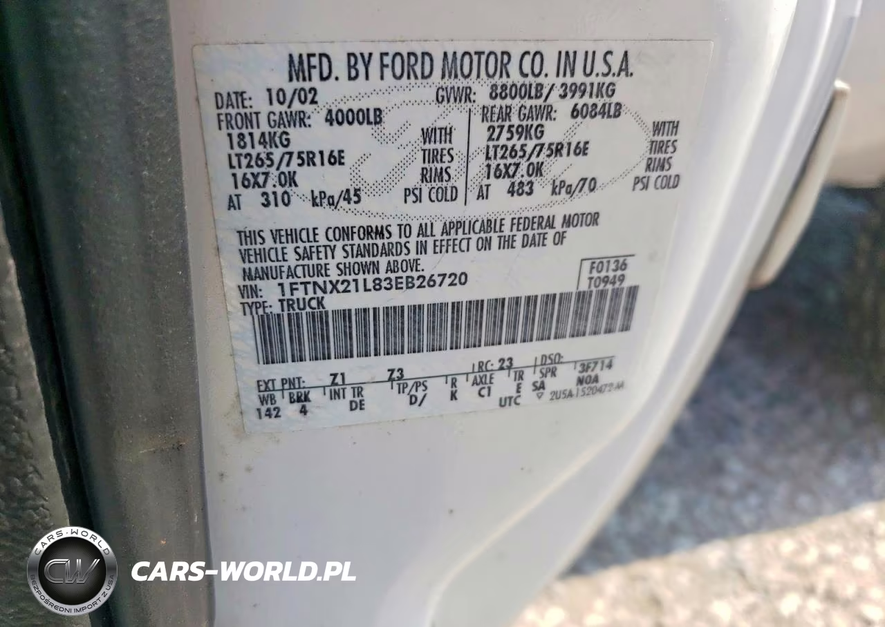 2003 Ford F250 Super Duty VIN:1FTNX21L83EB26720 - 12