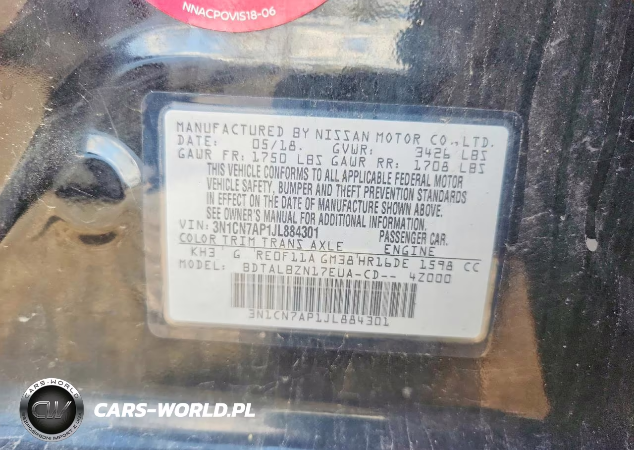 2018 Nissan Versa Sv VIN:3N1CN7AP1JL884301 - 12