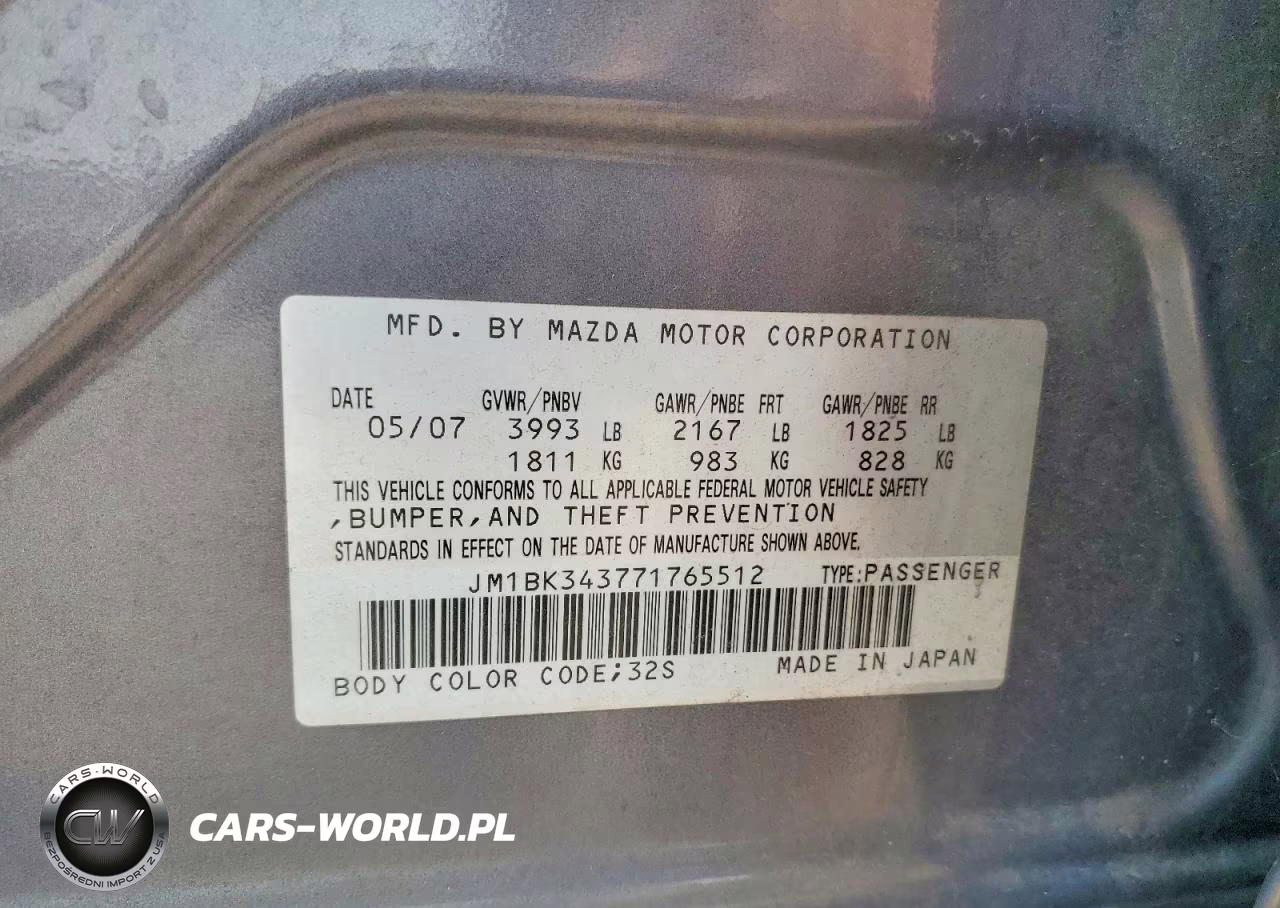 2007 Mazda 3 Hatchback VIN:JM1BK343771765512 - 12