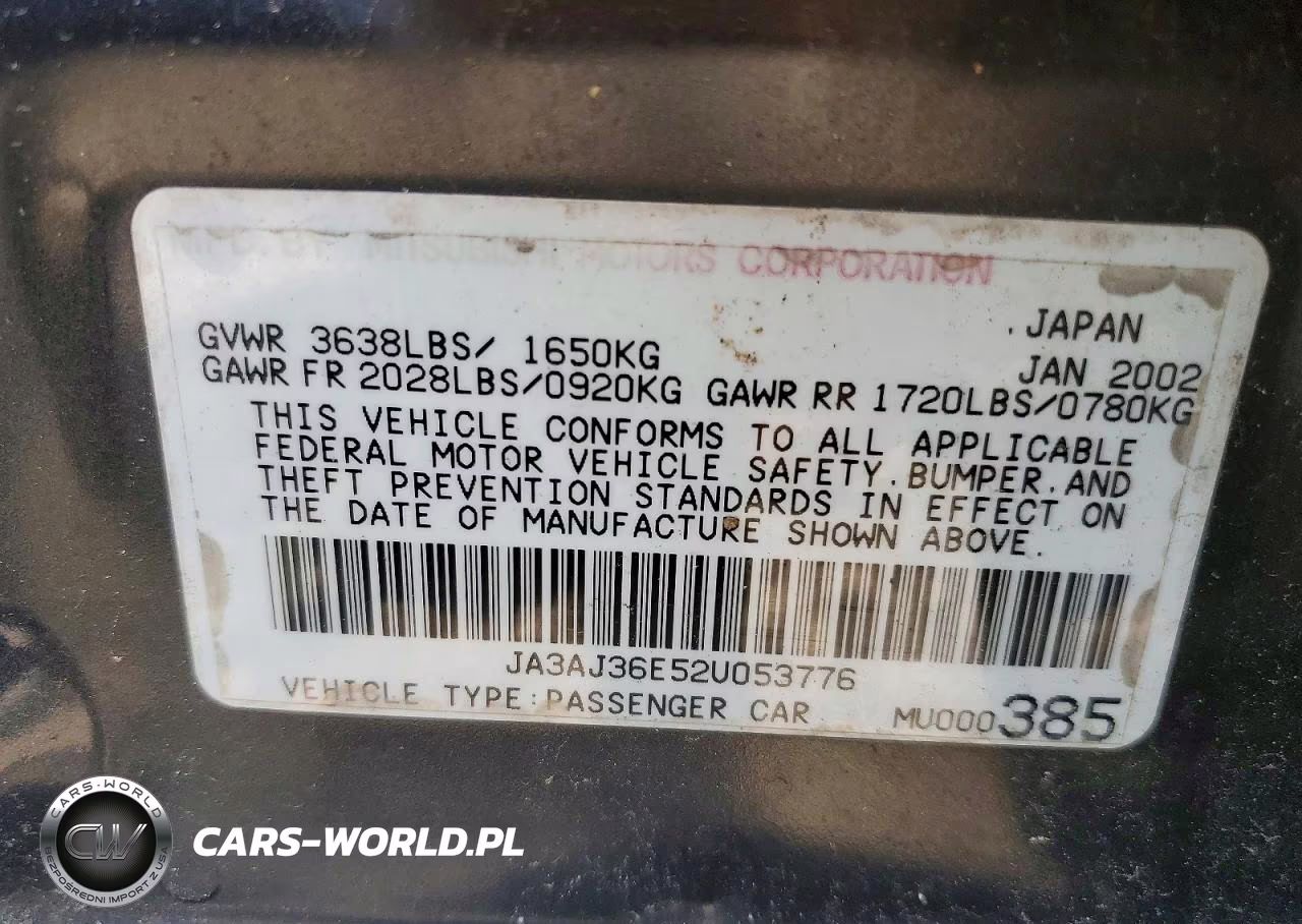 2002 Mitsubishi Lancer Ls VIN:JA3AJ36E52U053776 - 12