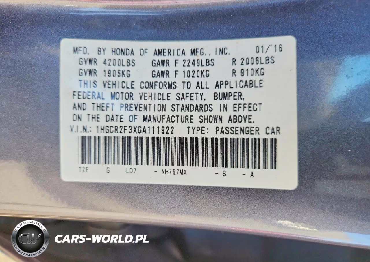 2016 Honda Accord Lx VIN:1HGCR2F3XGA111922 - 12