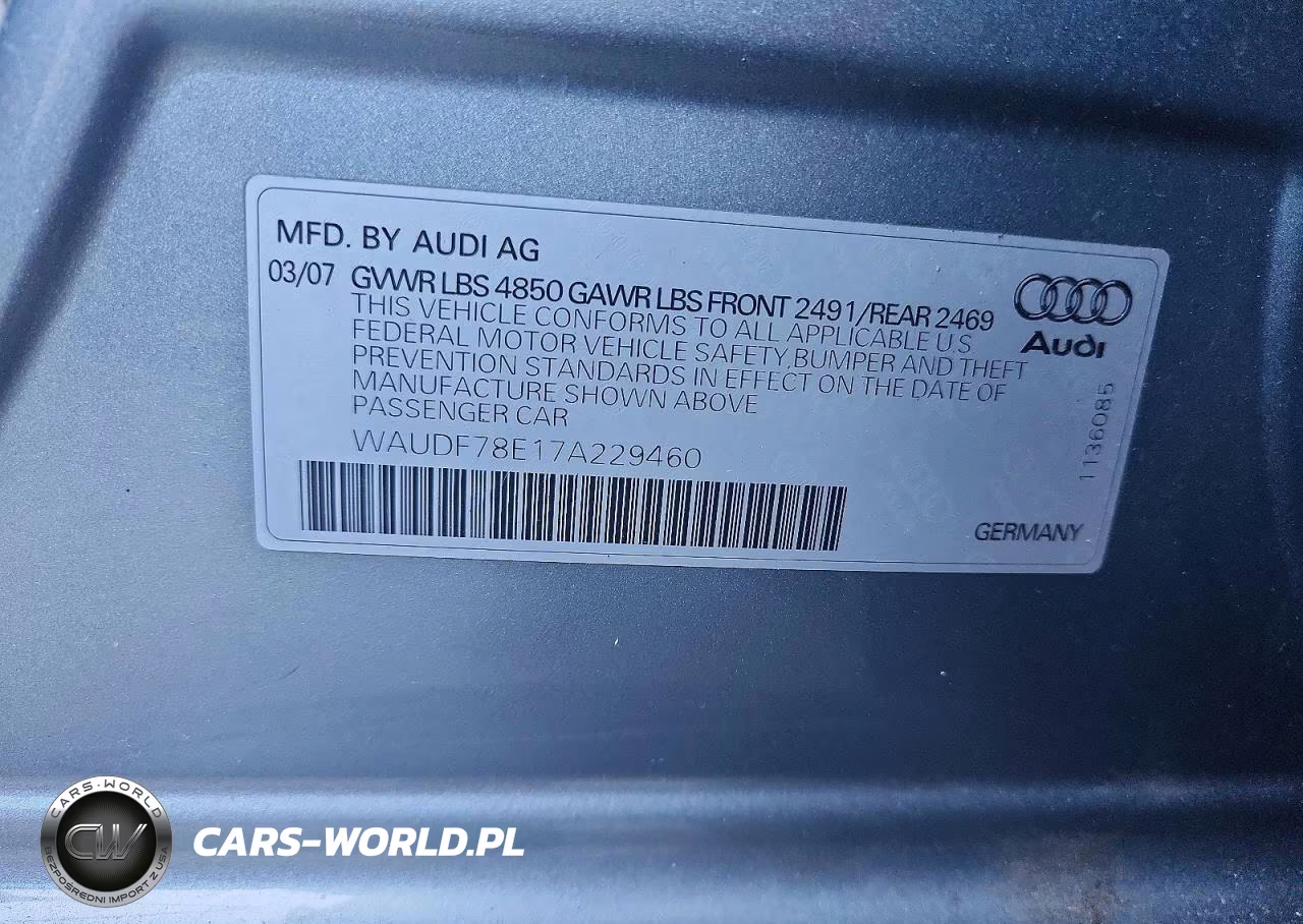 2007 Audi A4 2.0T Quattro VIN:WAUDF78E17A229460 - 12