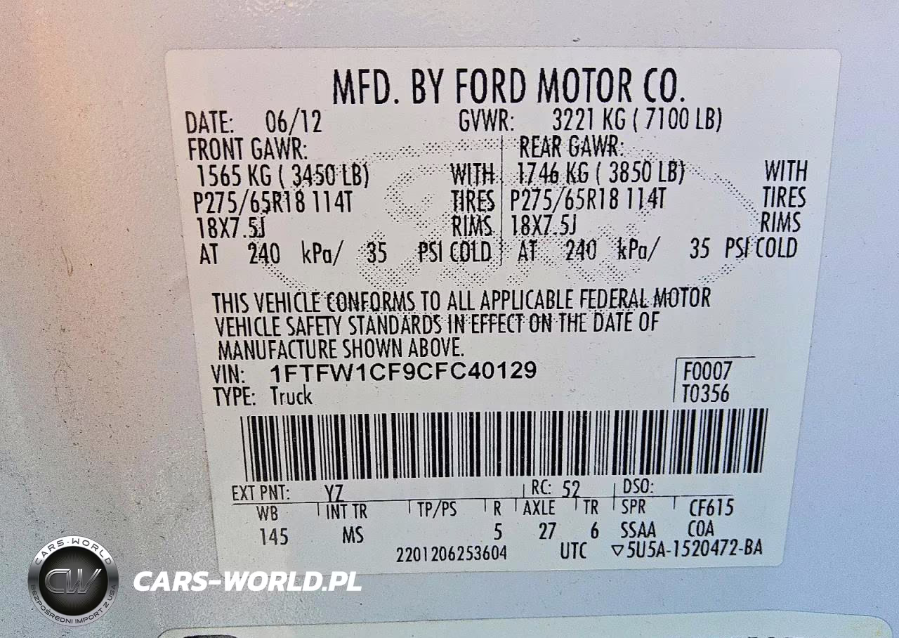 2012 Ford F150 Supercrew VIN:1FTFW1CF9CFC40129 - 12
