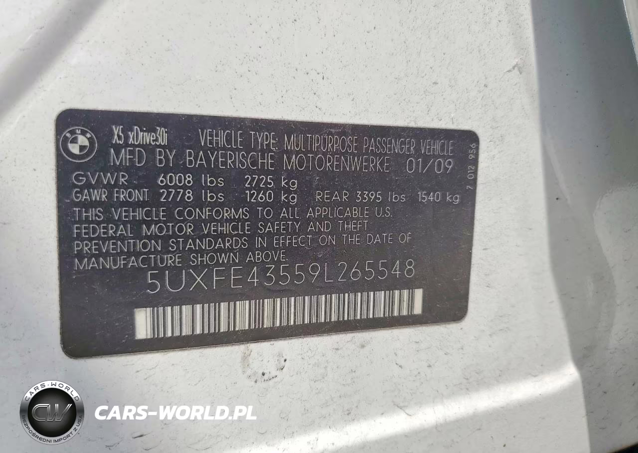 2009 BMW X5 xDrive30I VIN:5UXFE43559L265548 - 13