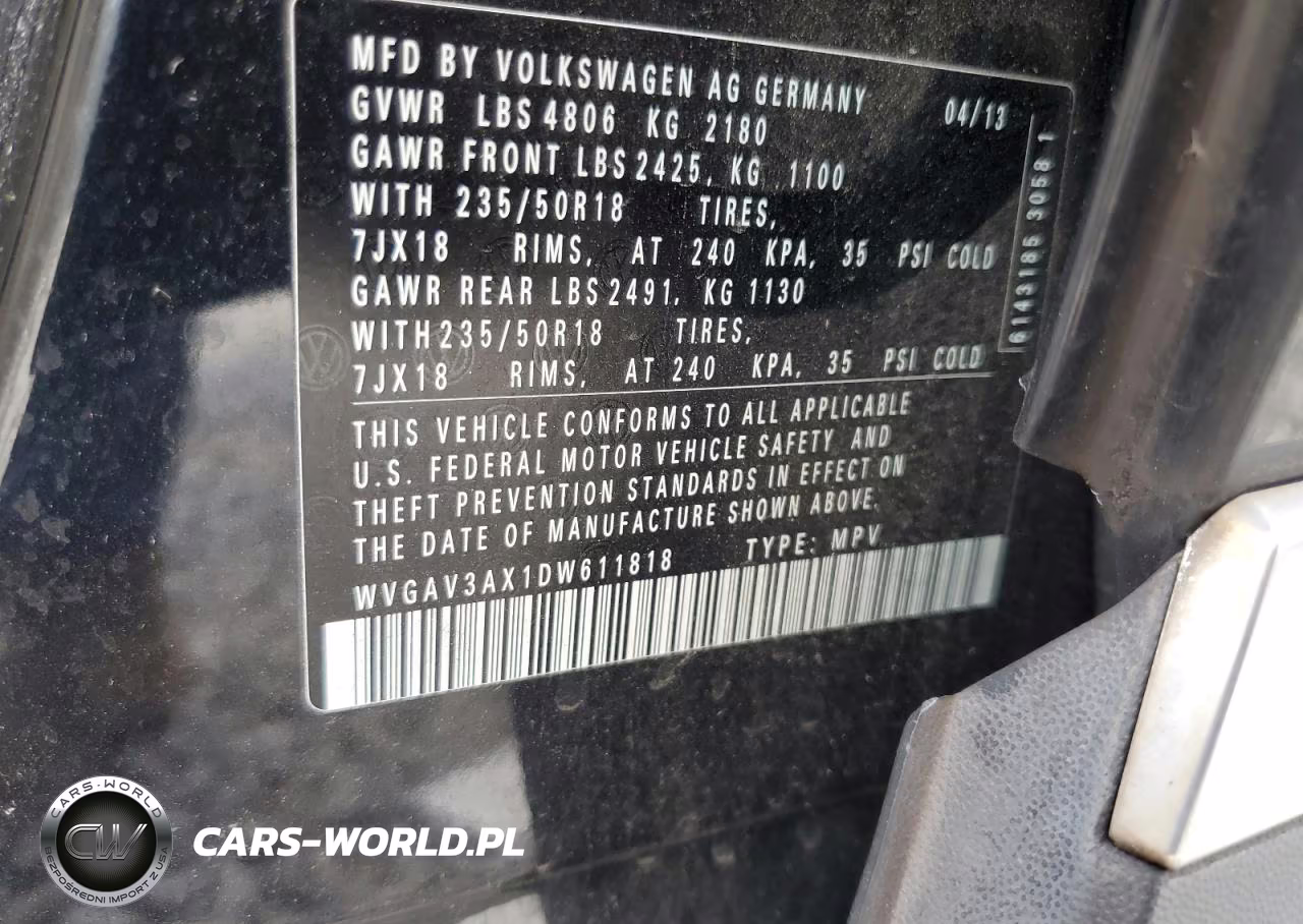 2013 Volkswagen Tiguan S VIN:WVGAV3AX1DW611818 - 12