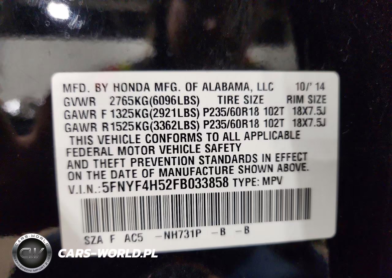 2015 Honda Pilot Exl VIN:5FNYF4H52FB033858 - 14