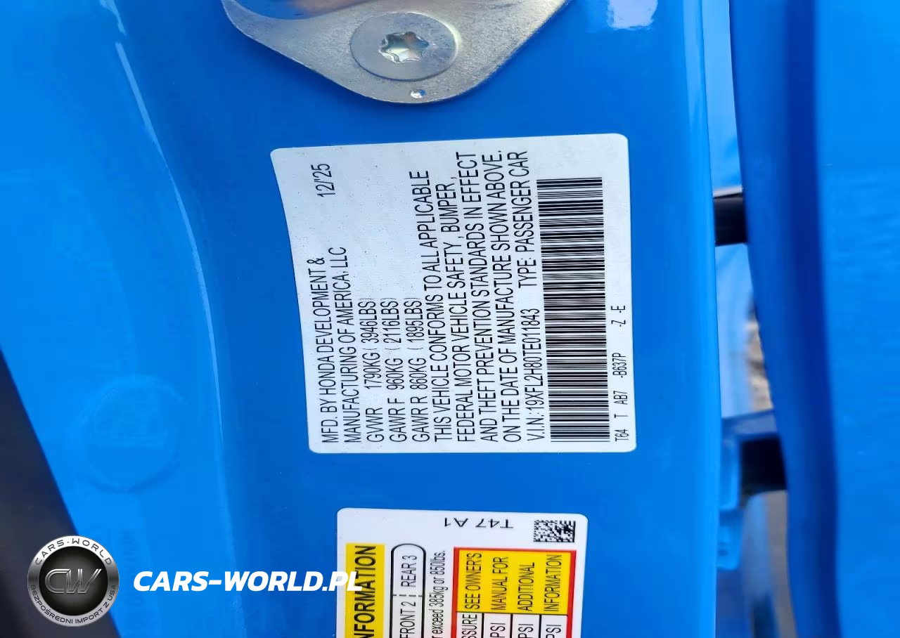 2026 Honda Civic Sport VIN:19XFL2H80TE011843 - 12
