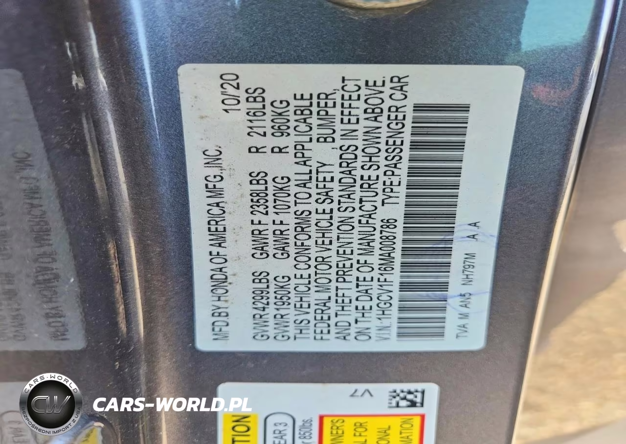 2021 Honda Accord Lx VIN:1HGCV1F16MA008786 - 12