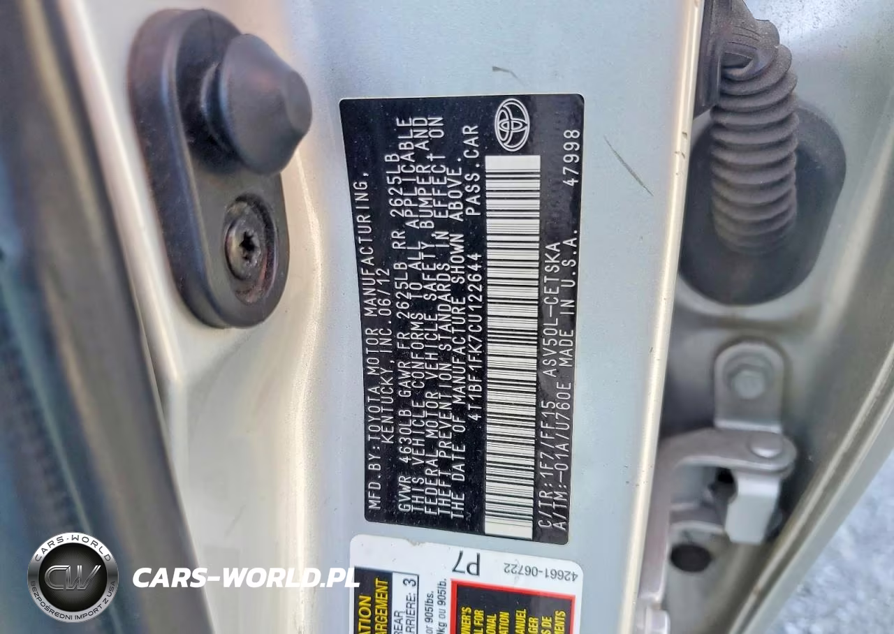TOYOTA CAMRY BASE VIN:4T1BF1FK7CU122644 - 12