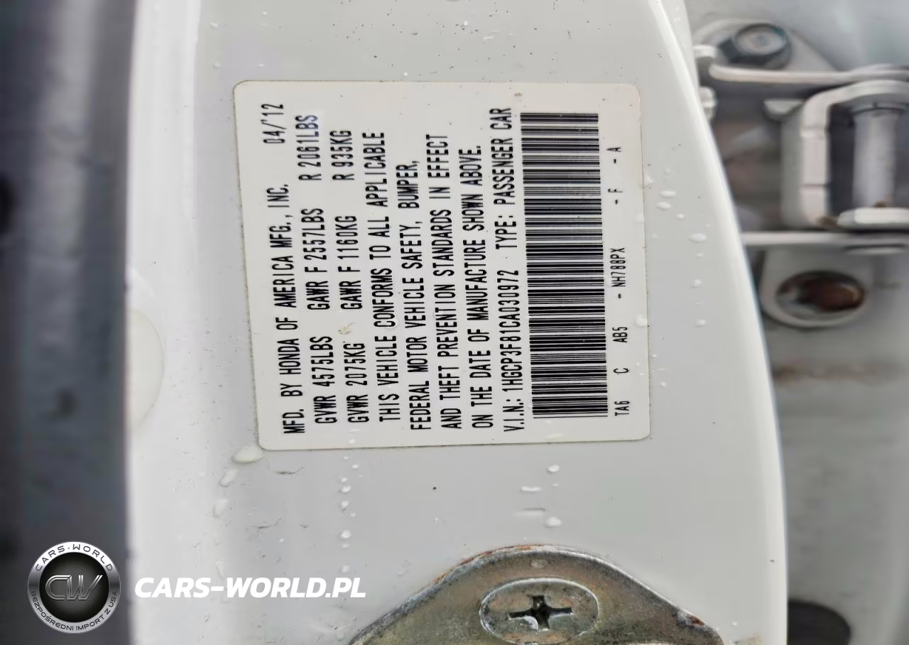 2012 Honda Accord Exl VIN:1HGCP3F81CA030972 - 12