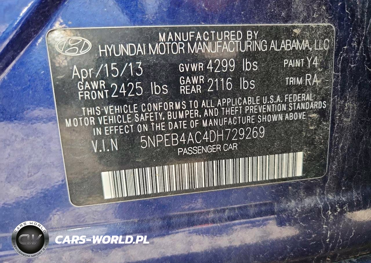 2013 Hyundai Sonata Gls VIN:5NPEB4AC4DH729269 - 12