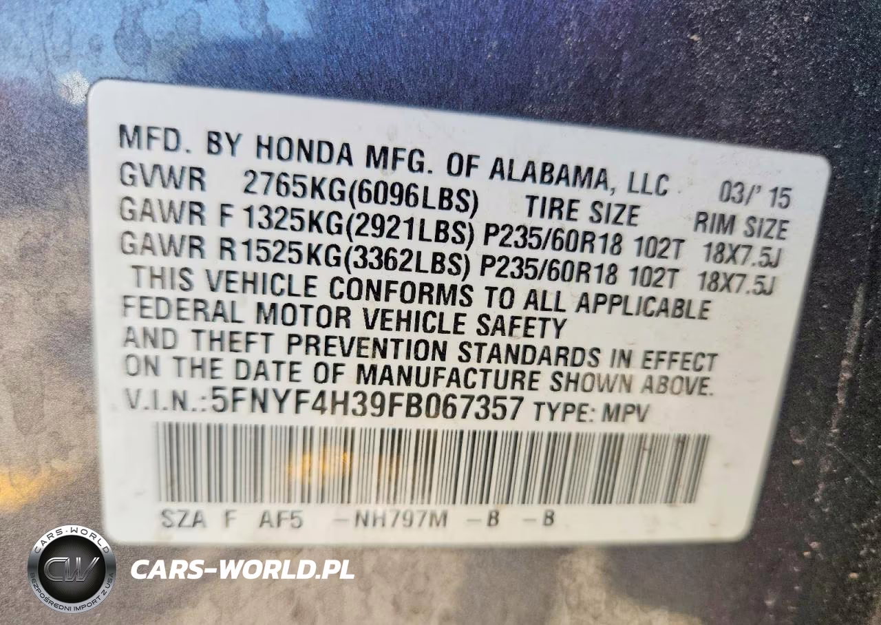 2015 Honda Pilot Se VIN:5FNYF4H39FB067357 - 13